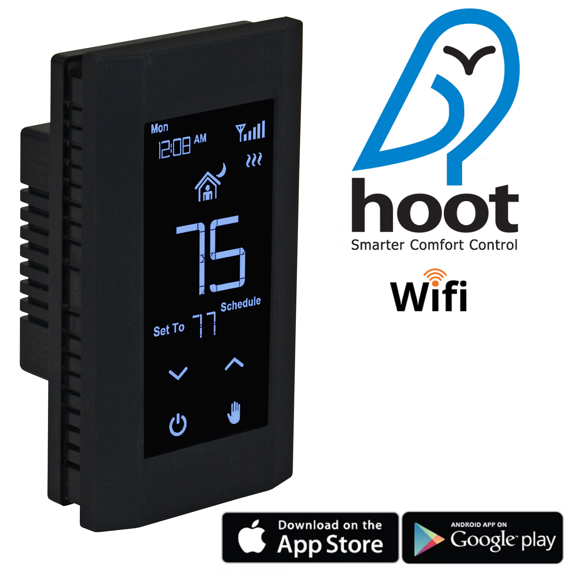King Electric, Thermostat, Hoot Wifi Dp 120/208/240V 16A Black, Included (qty.) 1 Material Plastic, Compatible With Wall and baseboard heaters, Model# K902-B